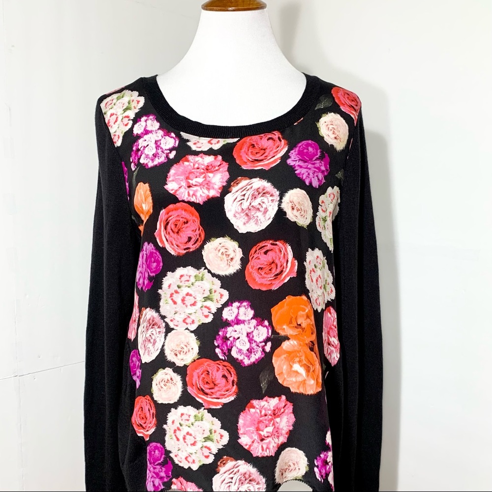 SOLD-Anthropologie Silk Floral Print Raglan Long Sleeve Pullover Sweater Top - Picture 7 of 10